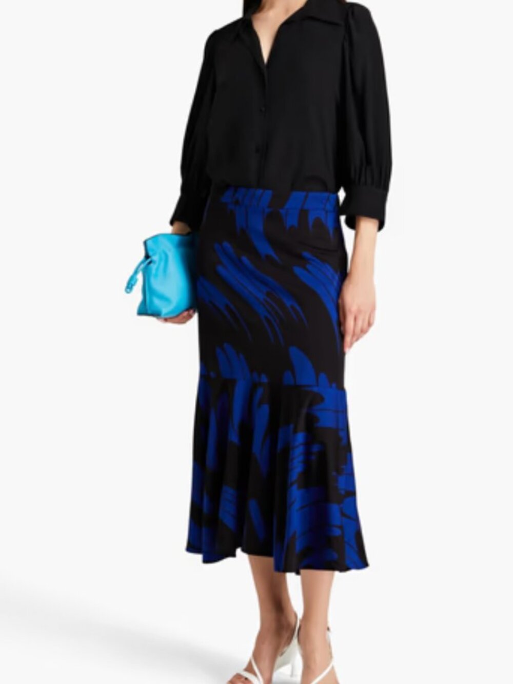 $975 NWT Stella McCartney Blue Black Haya Ruffle Long Skirt size IT 42/6